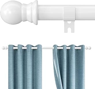 White Curtain Rods for Windows 48 to 84, 1 inch Heavy Duty Curtain Rod with Adjustable Brackets for room, outdoors, Easy Install Drapery Rod, Ball Finials, White