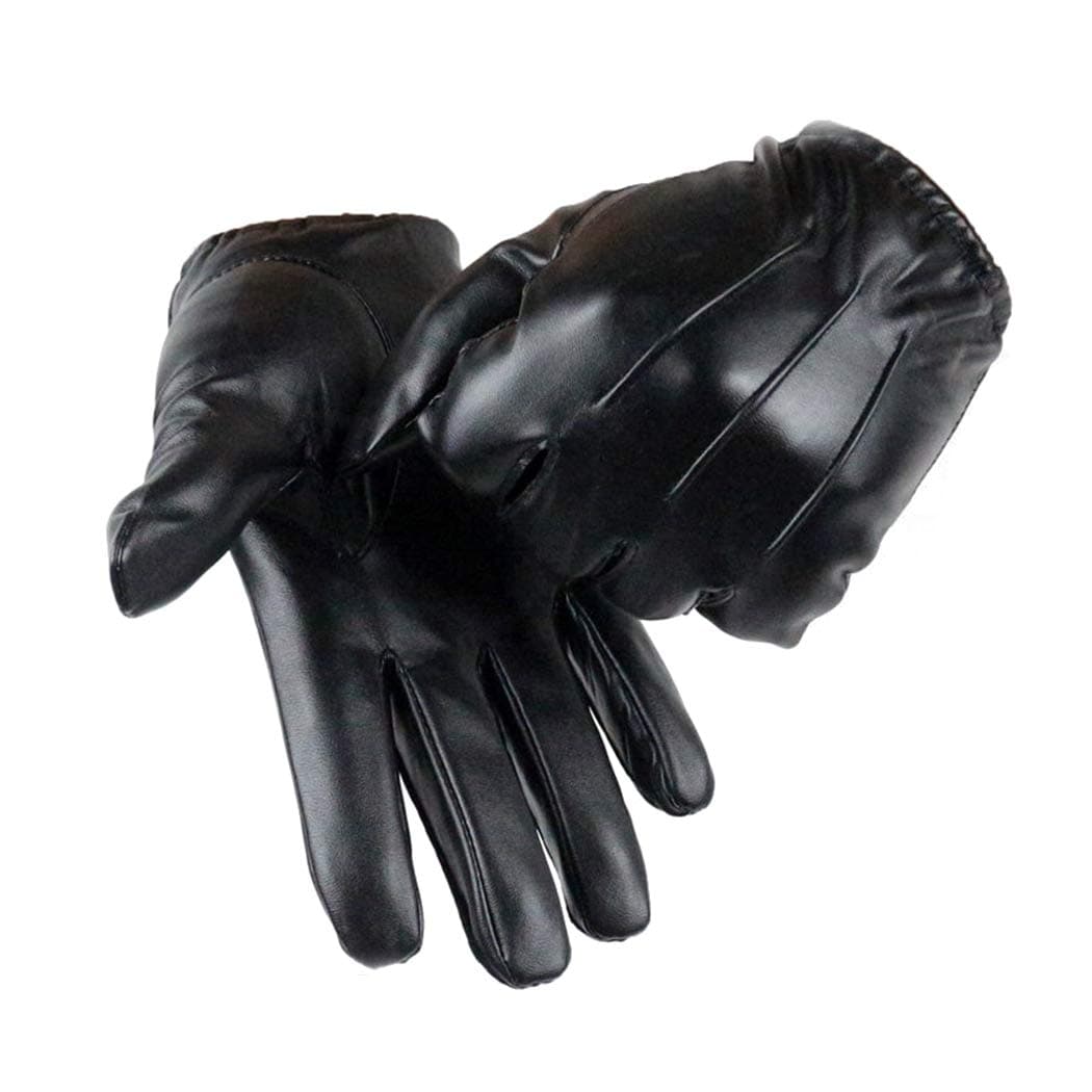 Mens Leather Gloves - Touch Screen Winter Gloves with Thinsulate Inner Fleece Black Faux Leather Mittens for Cold weather Outdoor Driving