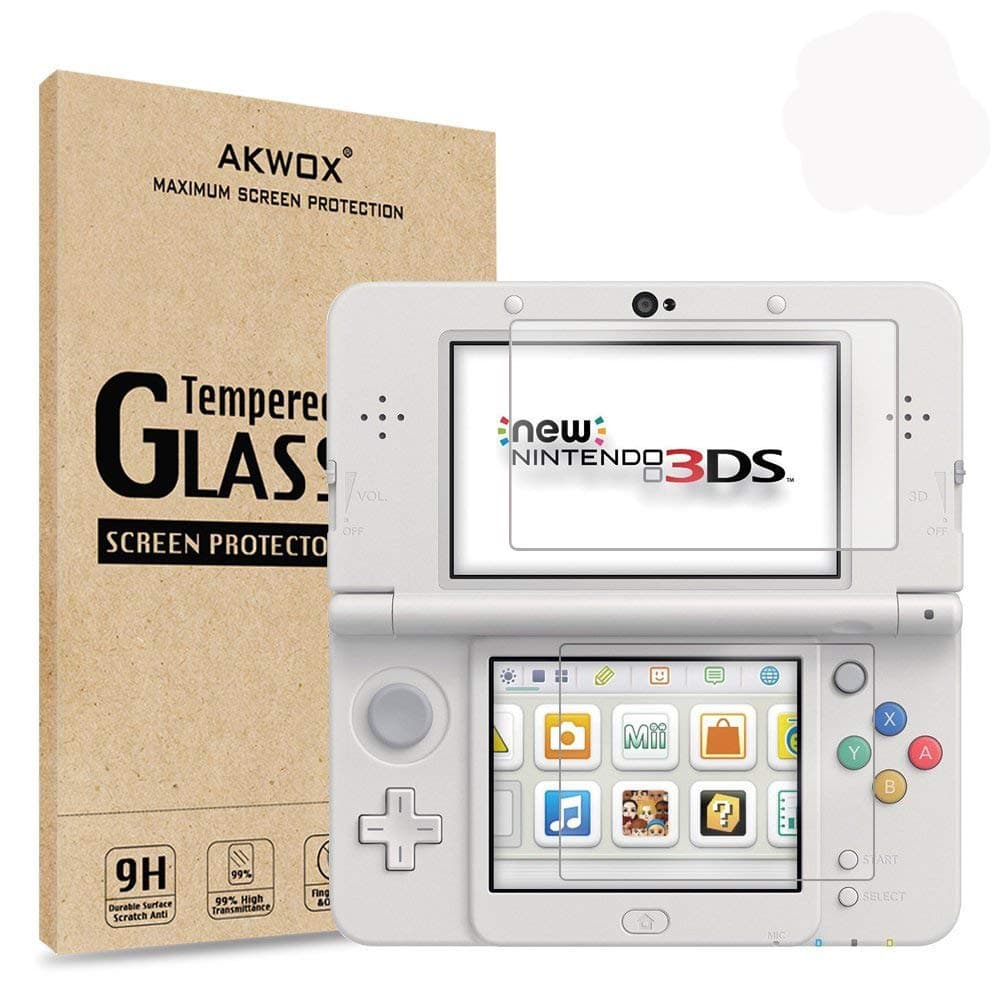 AKWOX [2-Pack] for New 3DS Tempered Glass Top LCD Screen Protector with HD Clear Crystal PET Buttom LCD Screen Protective Filter (Not for 3DS)