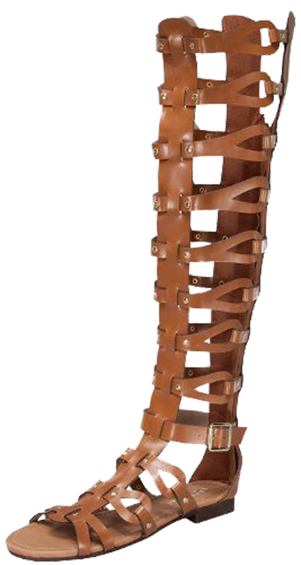 Atta 17 Womens Knee High Caged Gladiator Strappy Flat Sandals