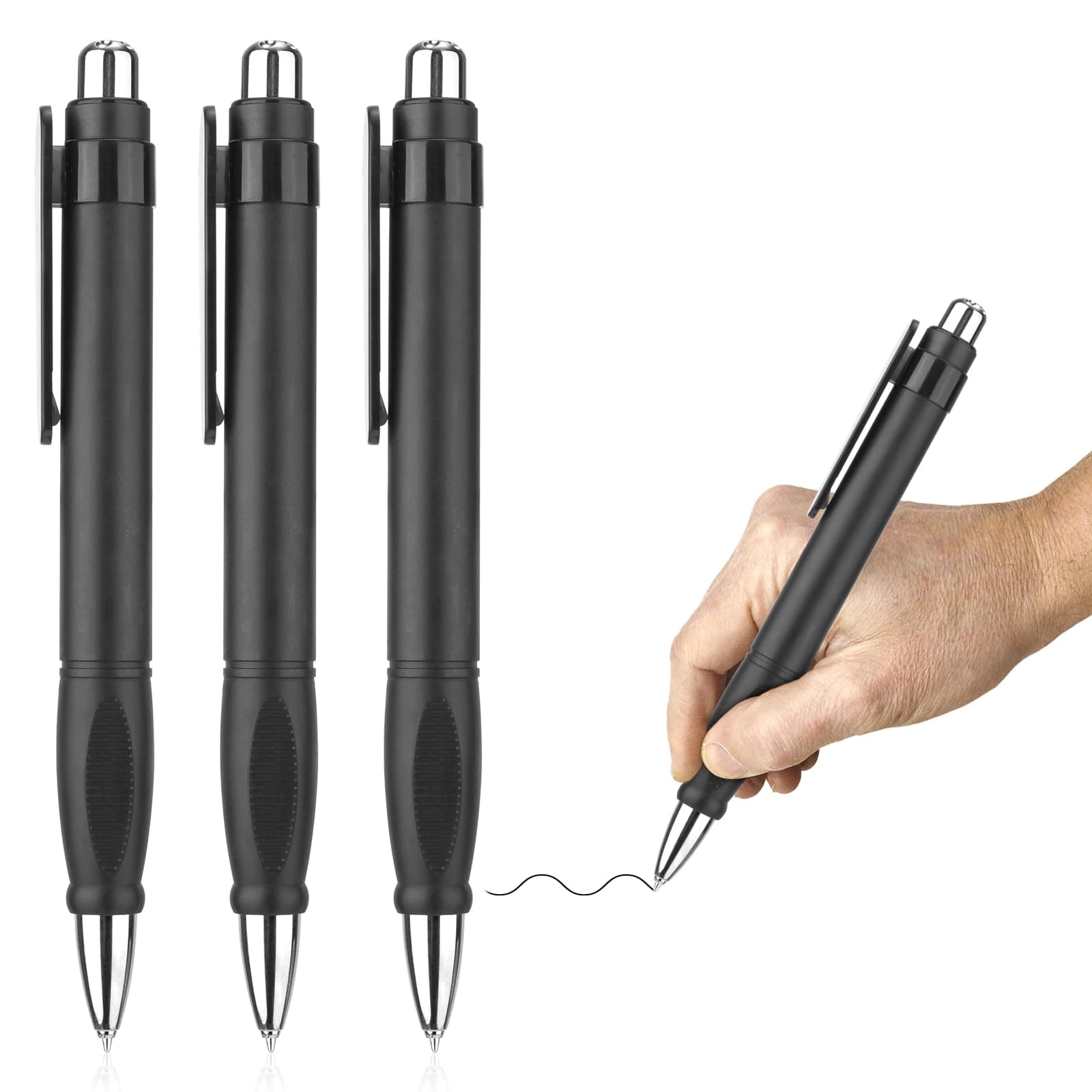 Big Pens - 3pcs Heavy, Oversized Weighted Pens with Comfortable Sleeve for Arthritis & Elderly, Black