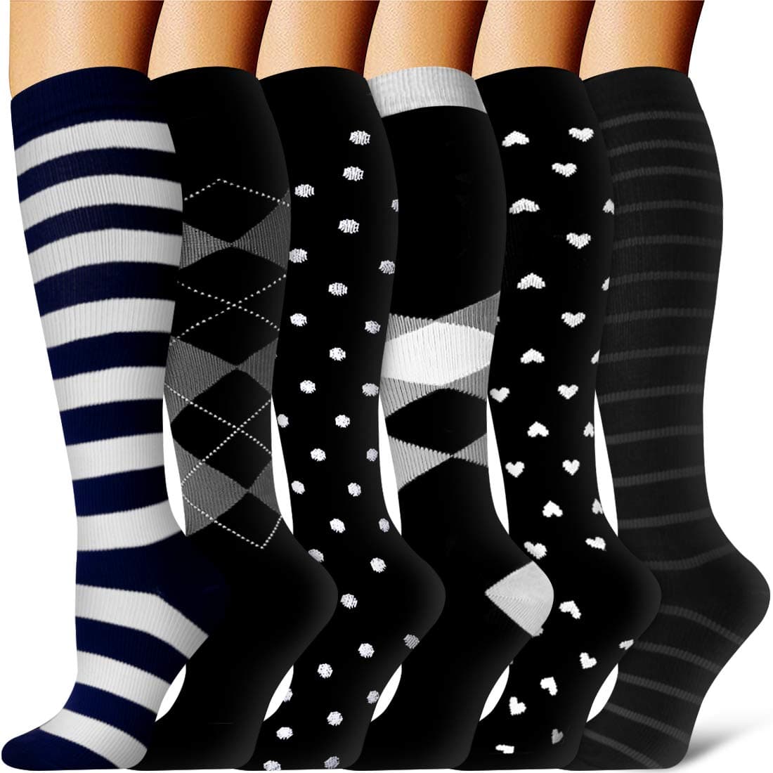 6 Pack Copper Compression Socks for Women and Men Circulation-Best Support for Medical, Running,Nursing,Athletic