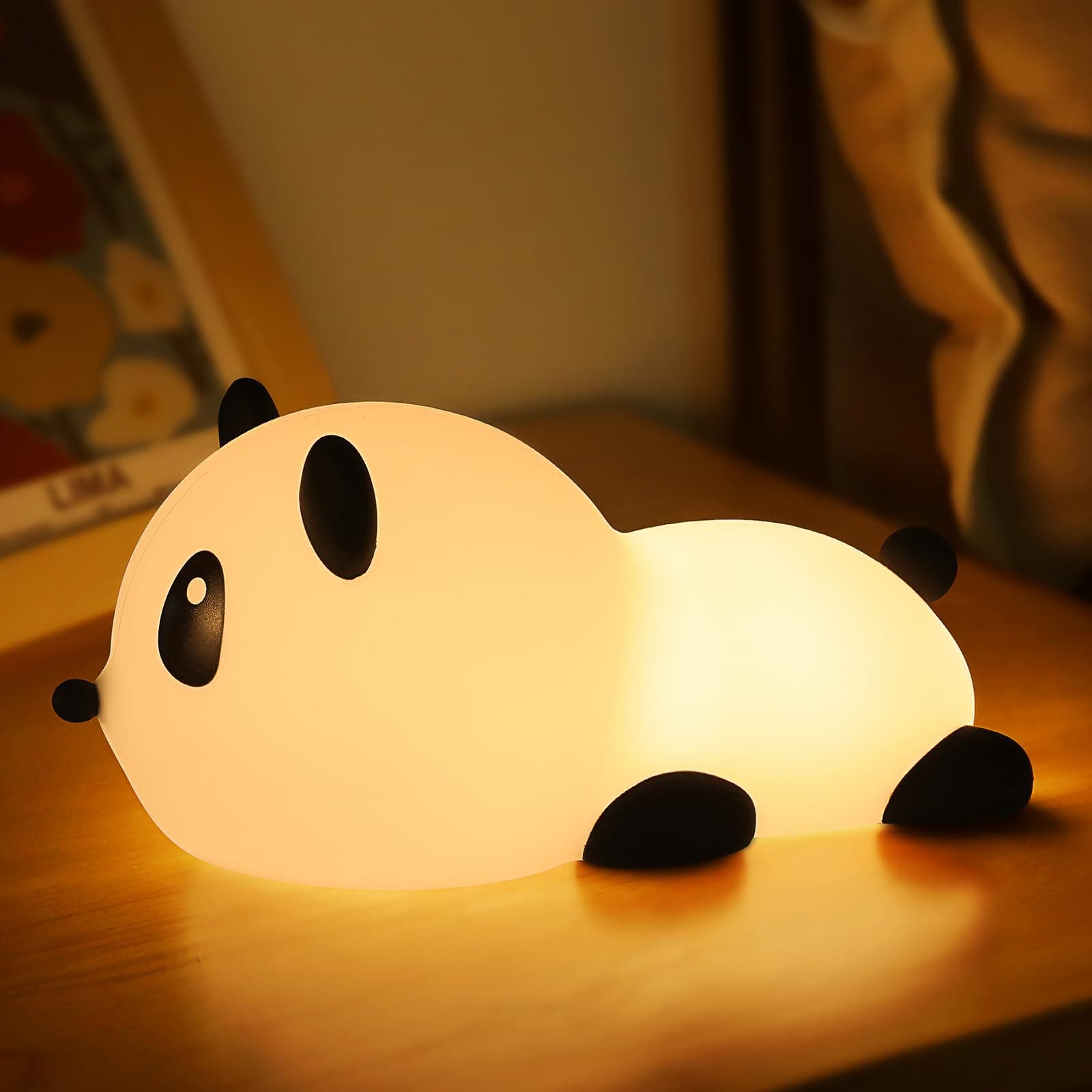 Panda Night Light for Kids: Squishy Silicone Animal Light,7 Soft Colors,Tap Control,Rechargeable,Sleep Timer,Battery Baby Nightlight for Childrens Room & Nursery,Bedside Touch Lamp