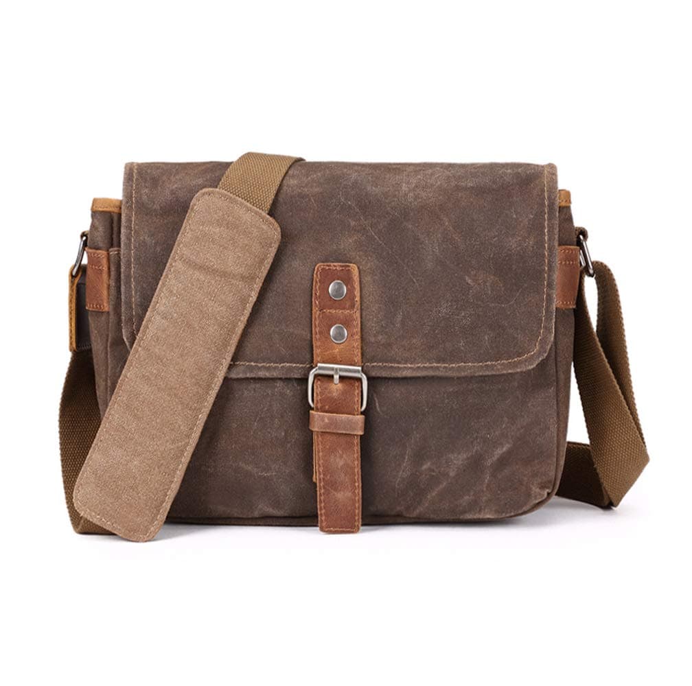 SLR Camera Bag, Waterproof Wax Canvas Bag Vintage Camera Case Messenger Bag with Interlayer Pad (Khaki)