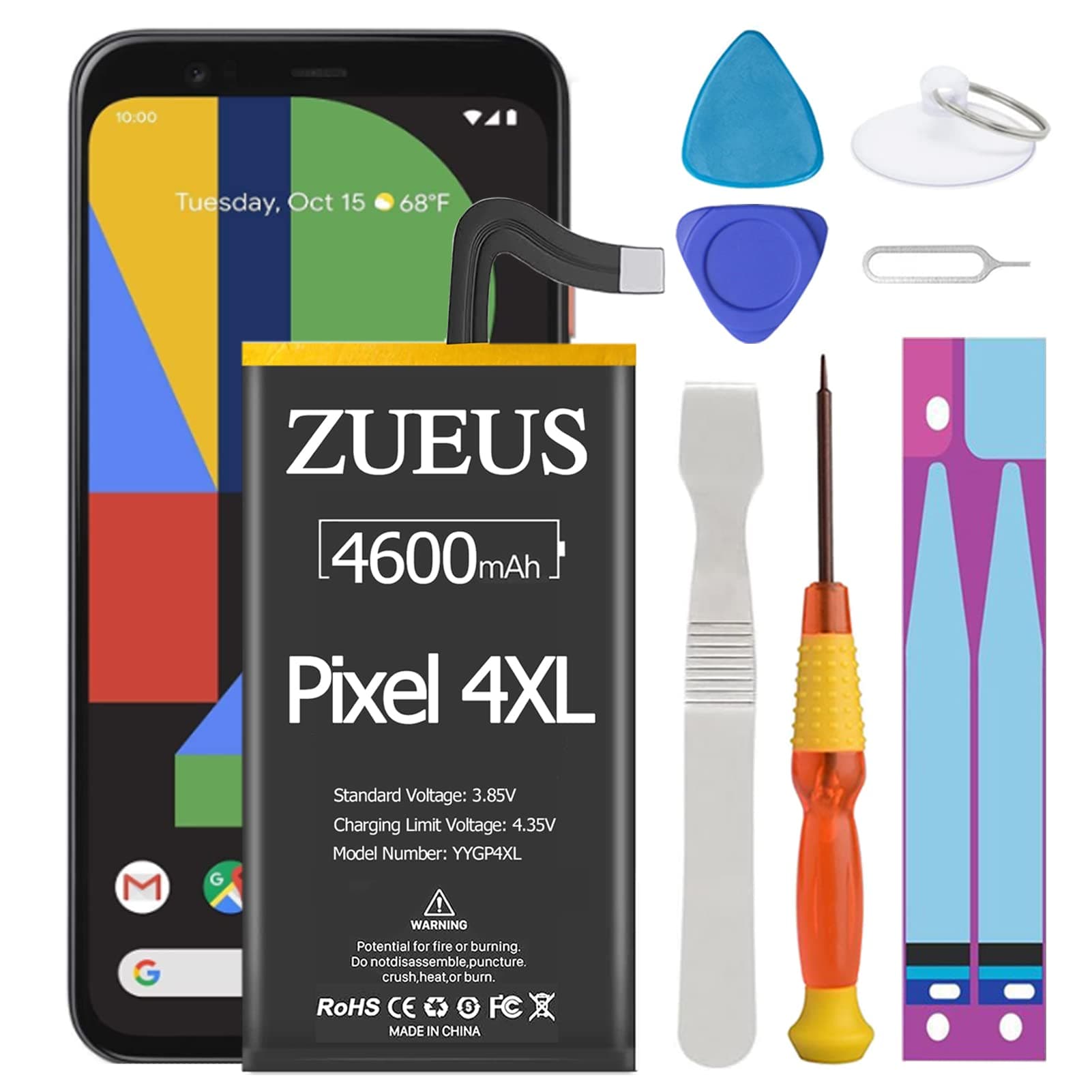 Google Pixel 4 XL Battery Upgraded 4600mAh Li-Polymer Battery Replacement for HTC Google Pixel 4 XL G020J-B with Screwdriver Tool Kit
