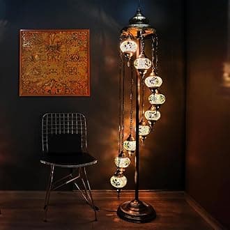 Asylove Turkish Lamp 9 Globe Mosaic Floor Lamp, Mosaic Standing Lamp, Moroccan Lamps, Floor Lamp for Decorative Home Designs Offer 5 inch Globe - Total Height 70 inch (Yellow)
