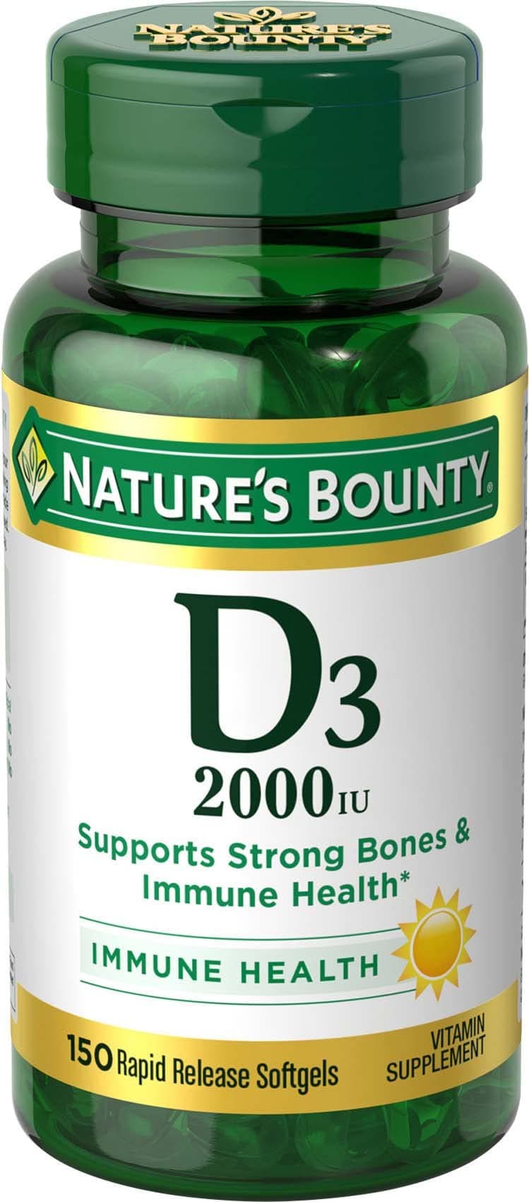 Nature's Bounty Vitamin D, Supports Immune Health & Bone Health, 2000IU Vitamin D3, 150 Softgels