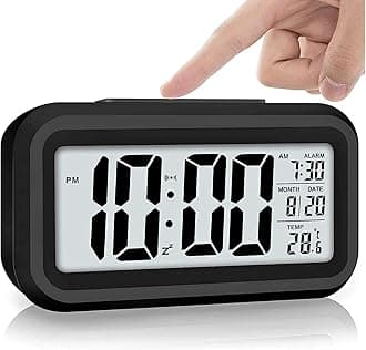 Table Clock for Home Bedroom with Smart Automatic Sensor Backlight Black Alarm Clock with Night LCD Display Battery Operated Desk Small Clock, Office Desk Smart Digital Clock (1Pcs)(Black)