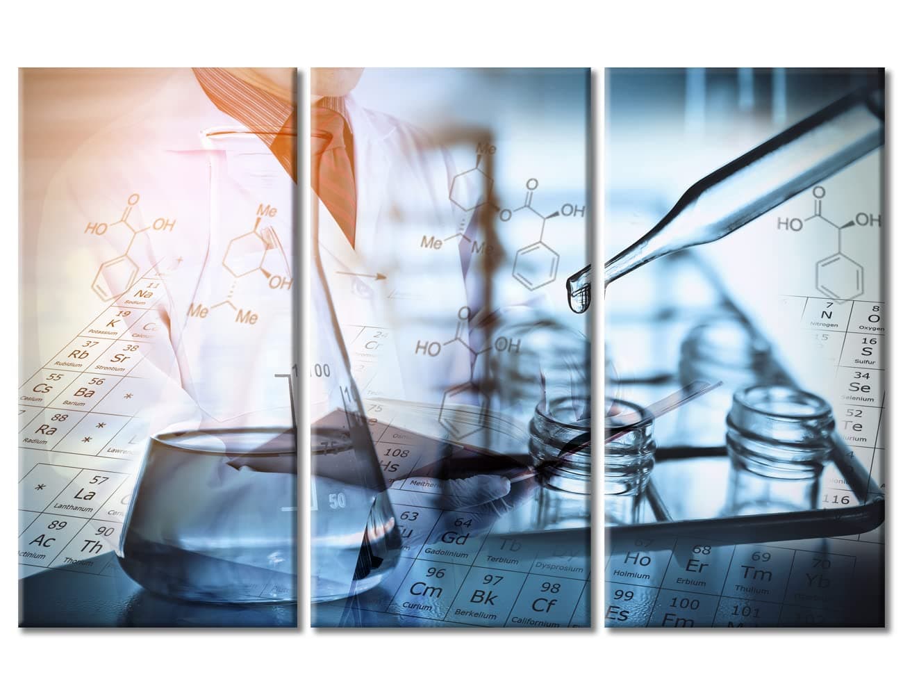 TUMOVO 3 PanelsScientist and Test Tubes Laboratory Concept Artwork Canvas Paintings for Bedroom, Living Room, Office. Medical Home Decor Framed Ready to Hang (42" Wx28 H)