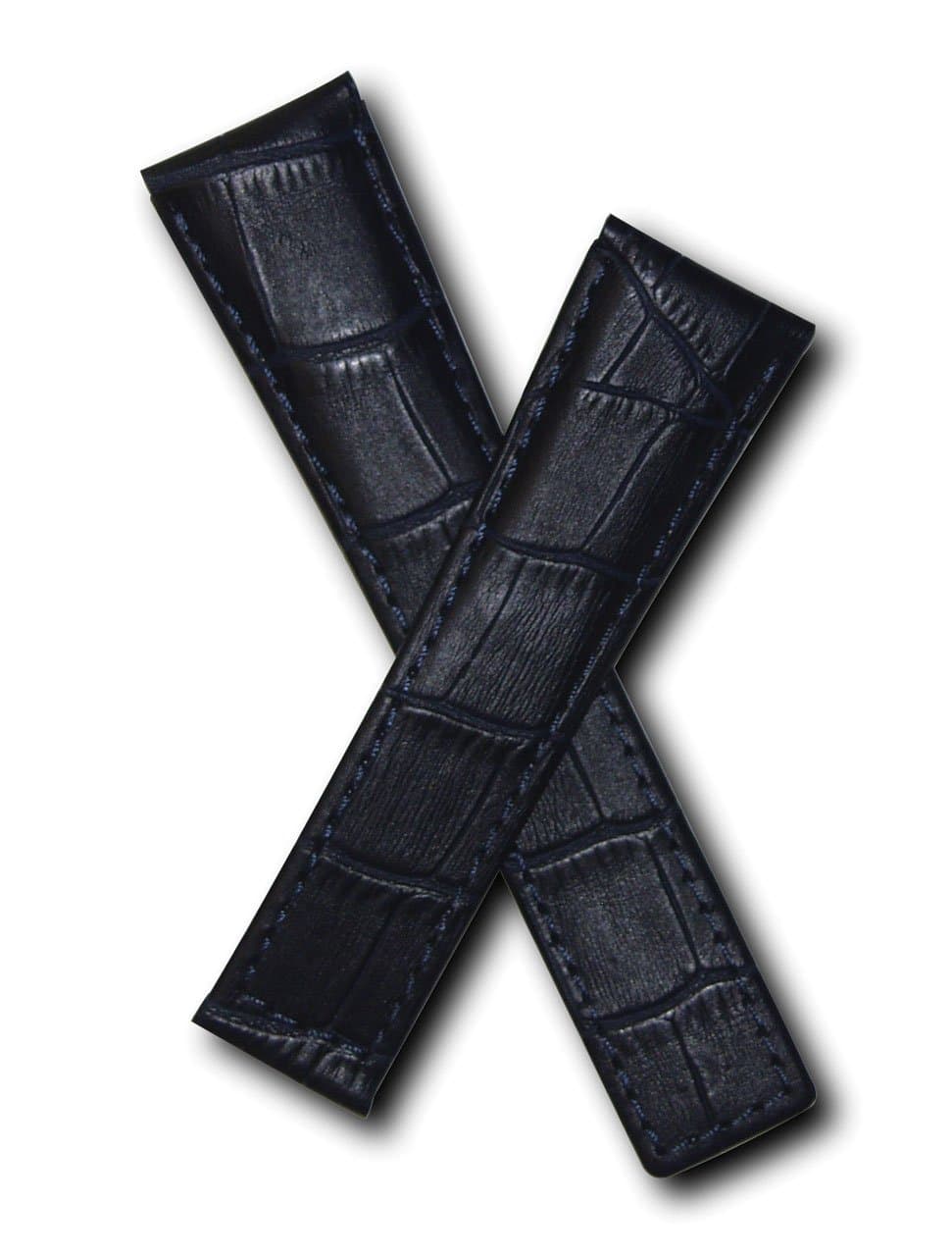 TH-MCO-06-0631 - 22 mm Dark Navy Blue Crocodile-Style Leather Deployment Watch Strap with Navy Stitching Compatible with TAG Heuer Monaco, Silverstone and Targa Florio Models Listed