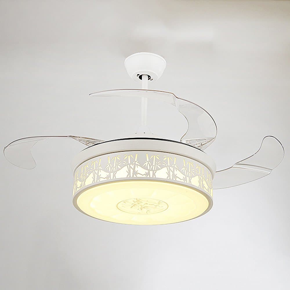 Huston Fan,Modern Style Retractable Ceiling Fans Light with Bamboo Carving,42 Inch Big Ceiling Fans Light(White)