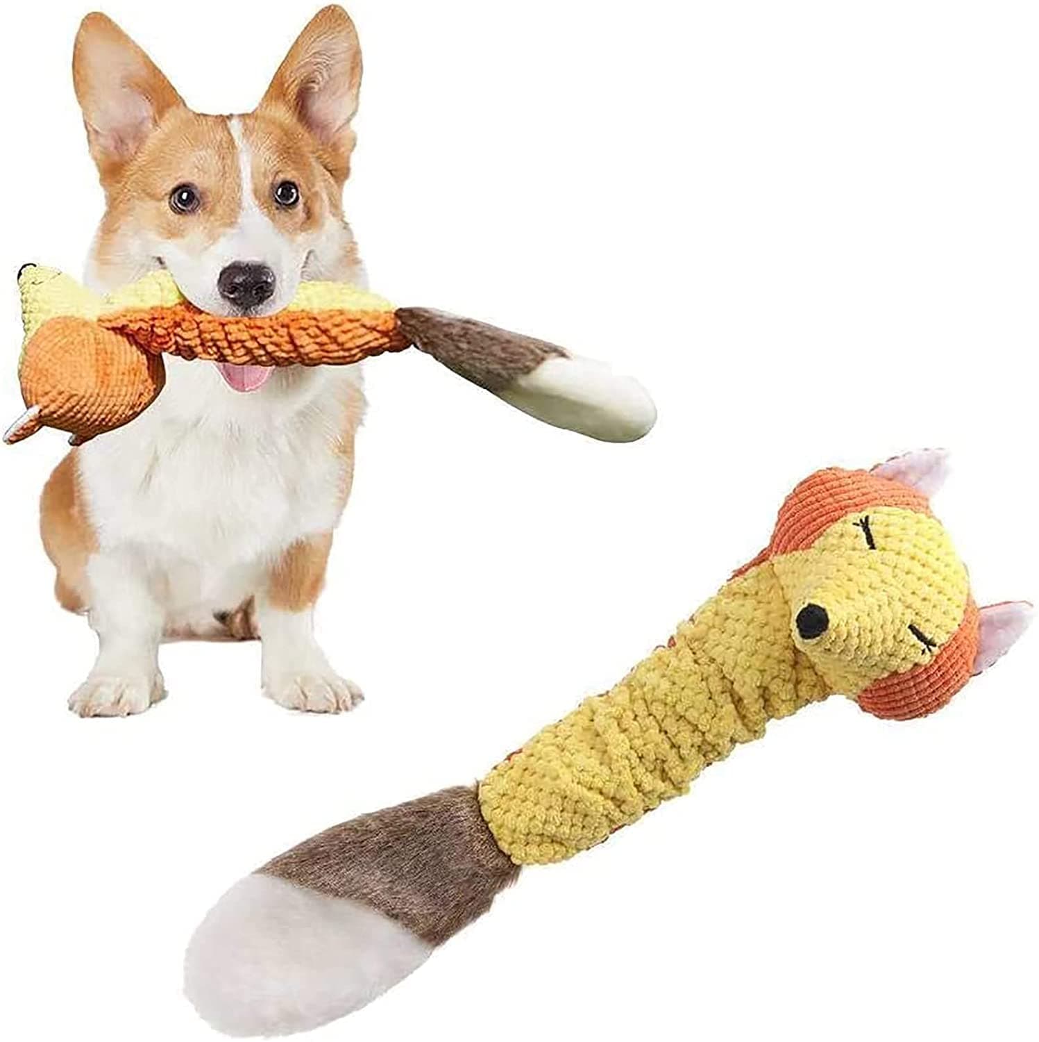 Dog Toy Plush Durable Small Dog Toys Low Stuffing Interactive Dog Plush Toys W/Squeaker Puppy Chew Toys Reduces Boredom (Medium, Fox)