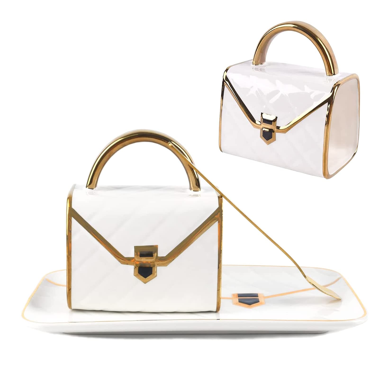Ceramic Coffee Mug Creative Handbag Shaped Cup with Saucer and Spoon 300 Ml White Coffee Mugs Set with Gift Box Perfect Women Tea Cup Set for Expresso, Afternoon Tea and Desserts Tazas De Cafe Bonitas