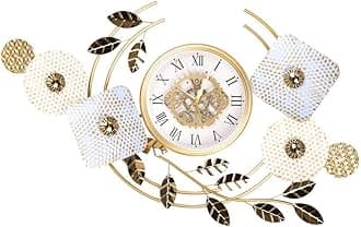 Mokshith Large Wall Clocks for Living Room Decor, Modern Wall Clock Decorative Flower Leaf Design Silent Bedroom Wall Clock Non Ticking (MO-26)