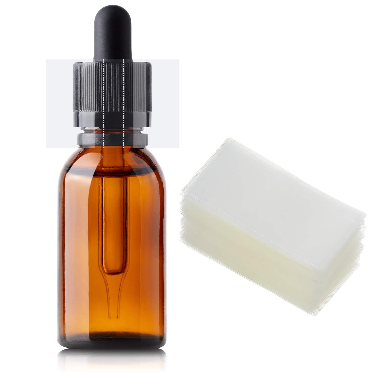 Outus 500 Pieces Shrink Wrap Clear Perforated Bottle Shrink Bands Heat Shrink Wrap for Essential Oil Bottle, Dropper Bottle and Test Tube Bottle Cap (1.8 x 0.9 Inch, Diameter 3/4 to 1 Inch)