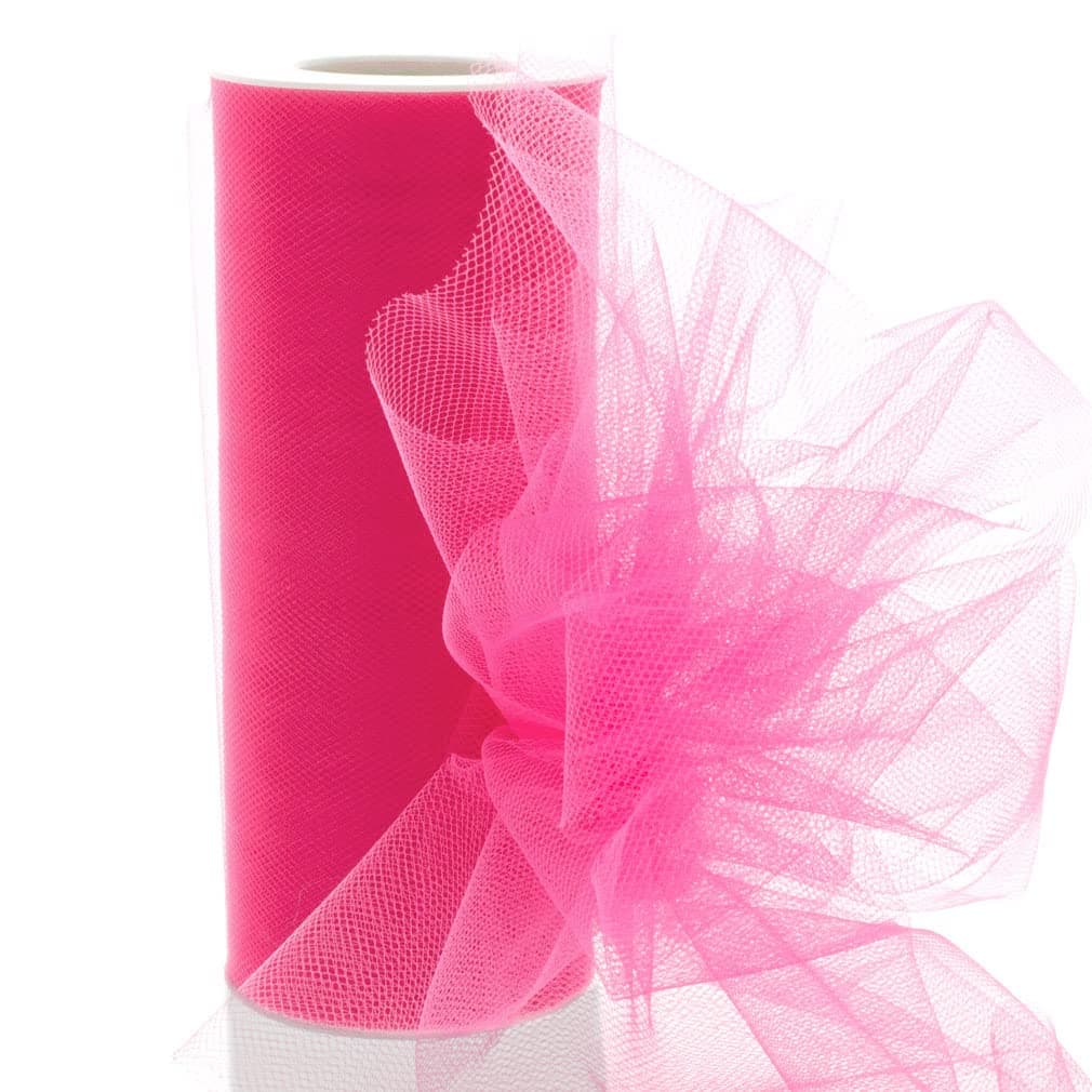6" Tulle Fabric Roll Premium Craft mesh for Wedding Decorations Party Favors Gift Wrapping Bows Tutus Floral Arrangements Chair Sashes and DIY Projects Soft Sheer Netting (Shocking Pink, 25 Yards)