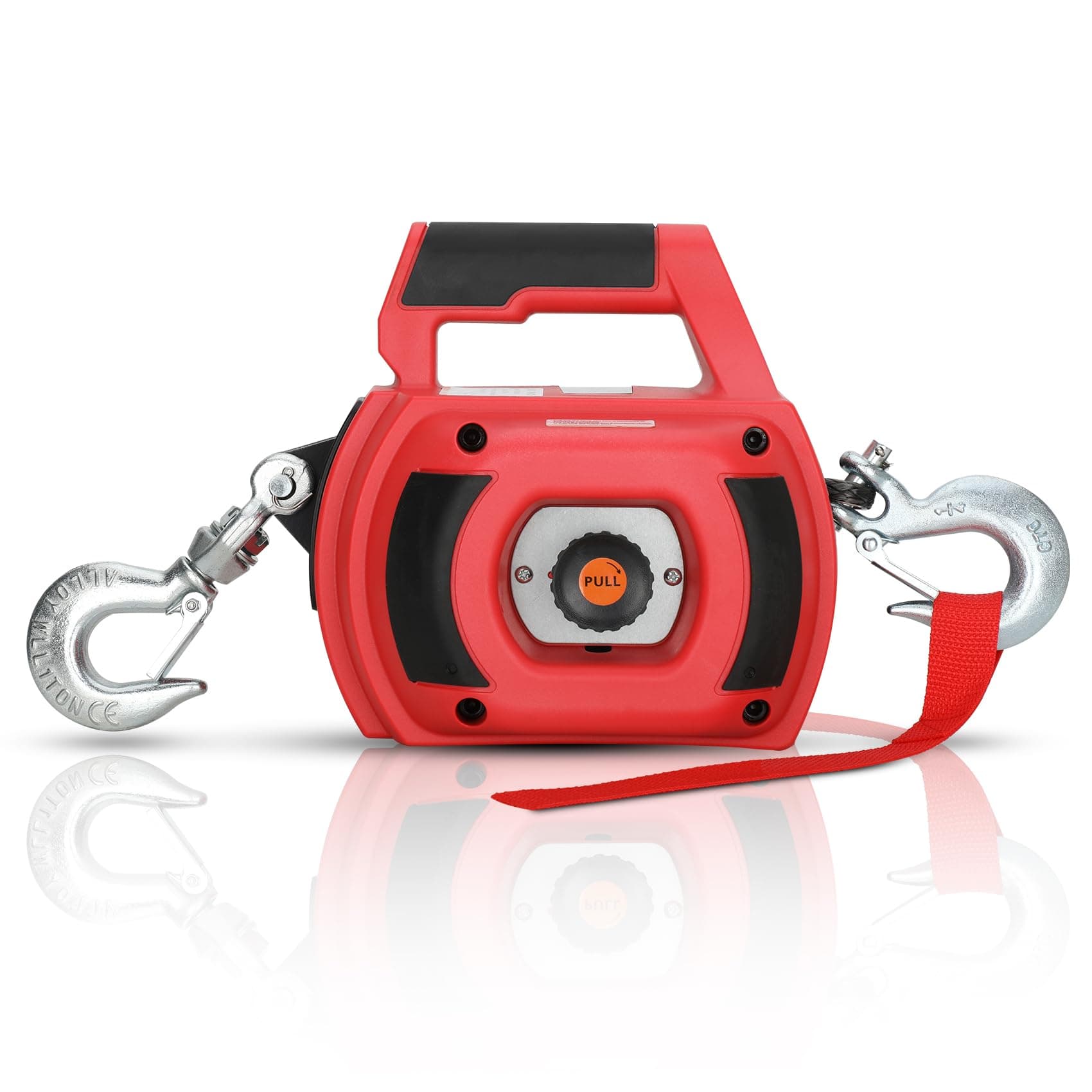 Portable Drill Winch of 1000 Lbs, Red Handheld Drill Winch with 40 Foot Synthetic Rope, Rotate The Hook 360 Degrees, for Lifting & Dragging(Red)