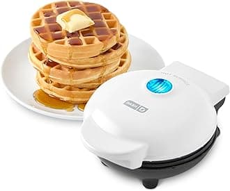 Mini Waffle Maker- Compact Electric Iron for Creative Homemade Treats - PTFE nonstick surface - Easy-to-Clean - Perfect for Kids & Families - White