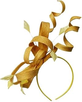 Caprilite Sinamay Headband Swirl Fascinator For Women Wedding Ascot Races (Gold Mustard Yellow)
