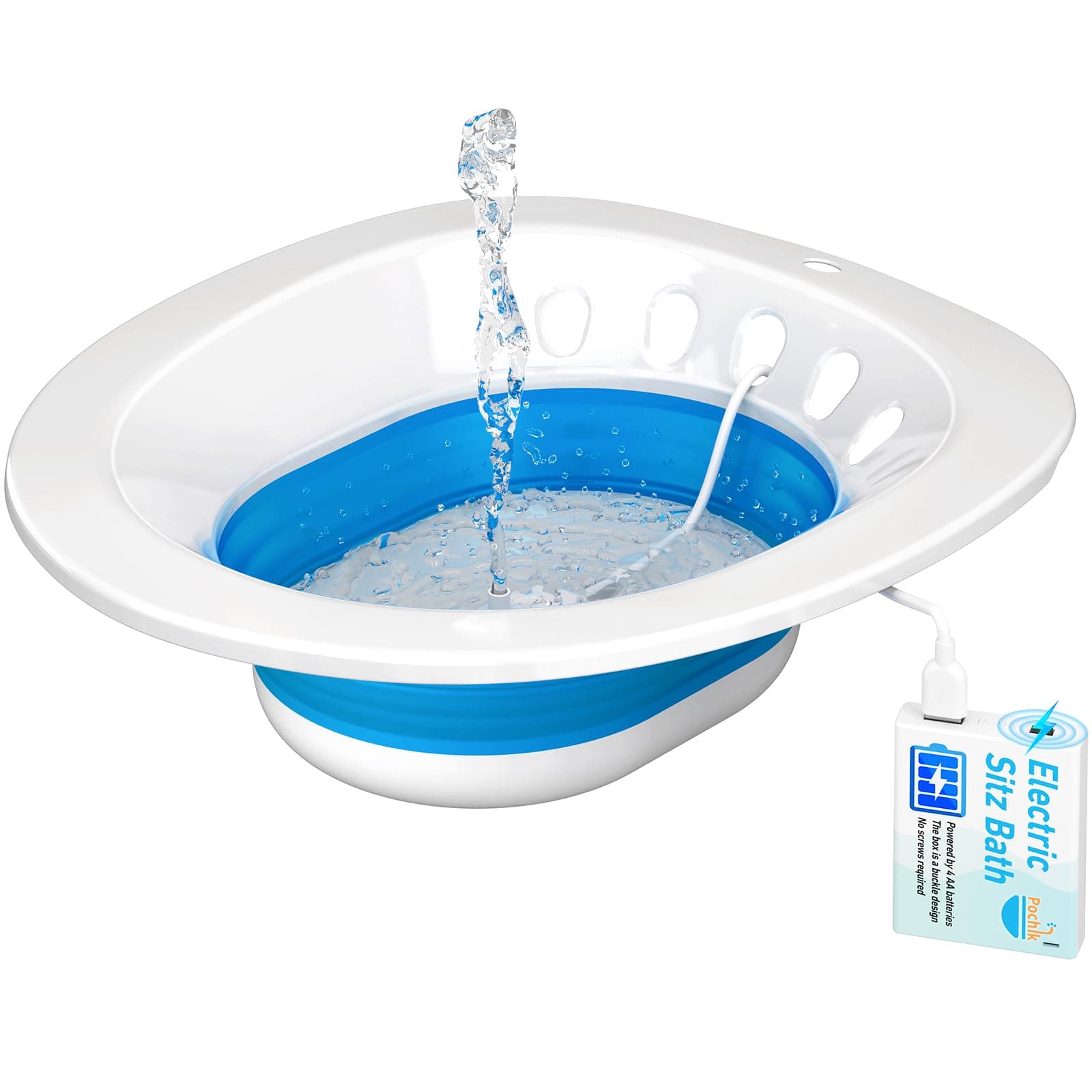 Pochik Electric Sitz Bath, Sitz Bath for Toilet Seat, Postpartum Essentials, Hemorrhoids and Postpartum Care Tub for Soak, Sits Bath Kit for Women, Collapsible, Drain Holes