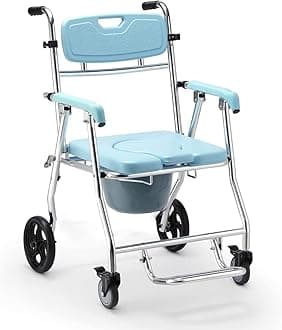Veayva Shower Commode Wheelchair Folding and Reclining Design for adults, light weight and alluminium frame