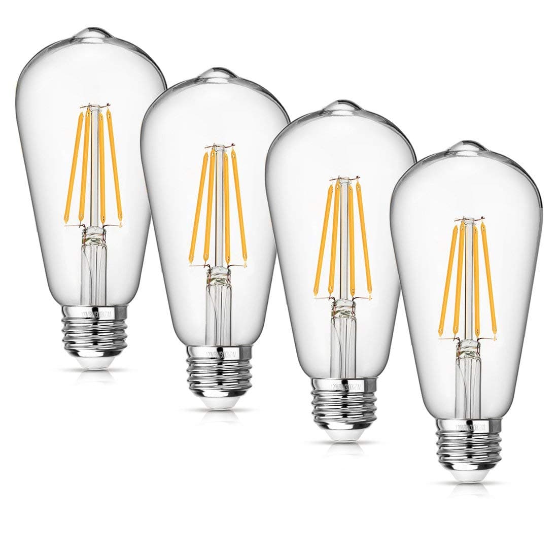 Dimmable Vintage Edison Bulbs, LED Light Bulb, 4W, 60W Equivalent, 500LM, E26 Medium Base,Soft White 2700K-3000K, ST64, Antique Vintage Style Light, Squirrel Cage Filament, Pack of 4