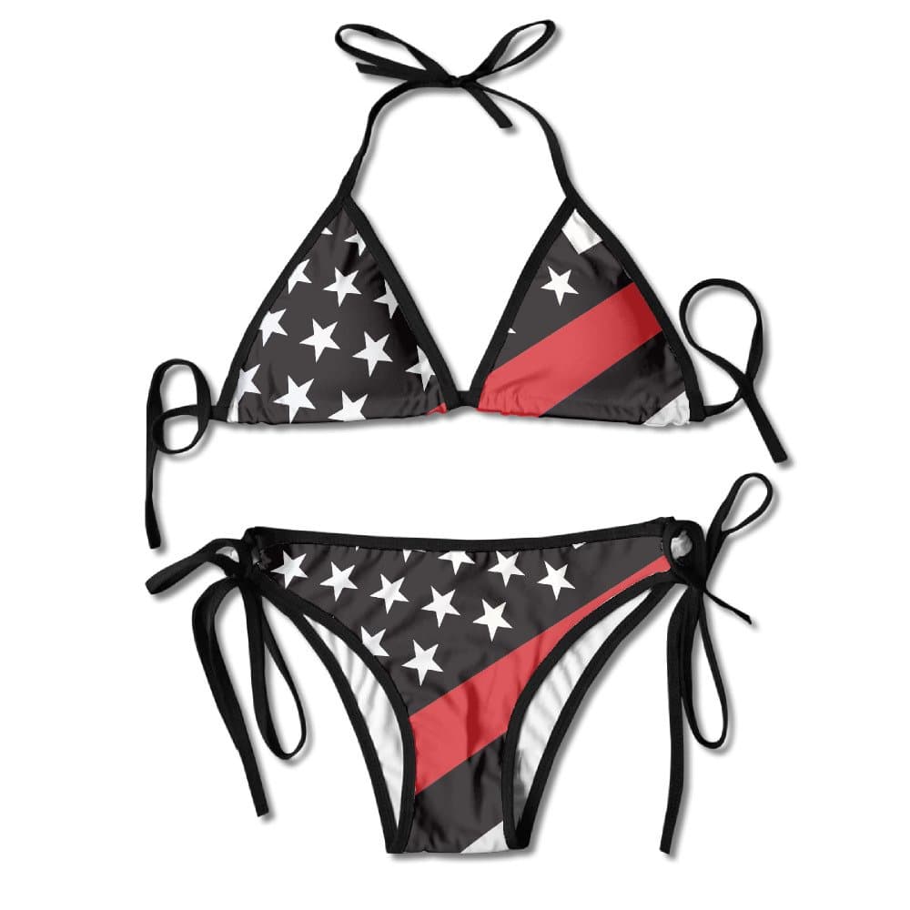 Womens Sexy Bikini Straps 2 PCS Thin Red Line Swimsuit Bikini Set Beachwear