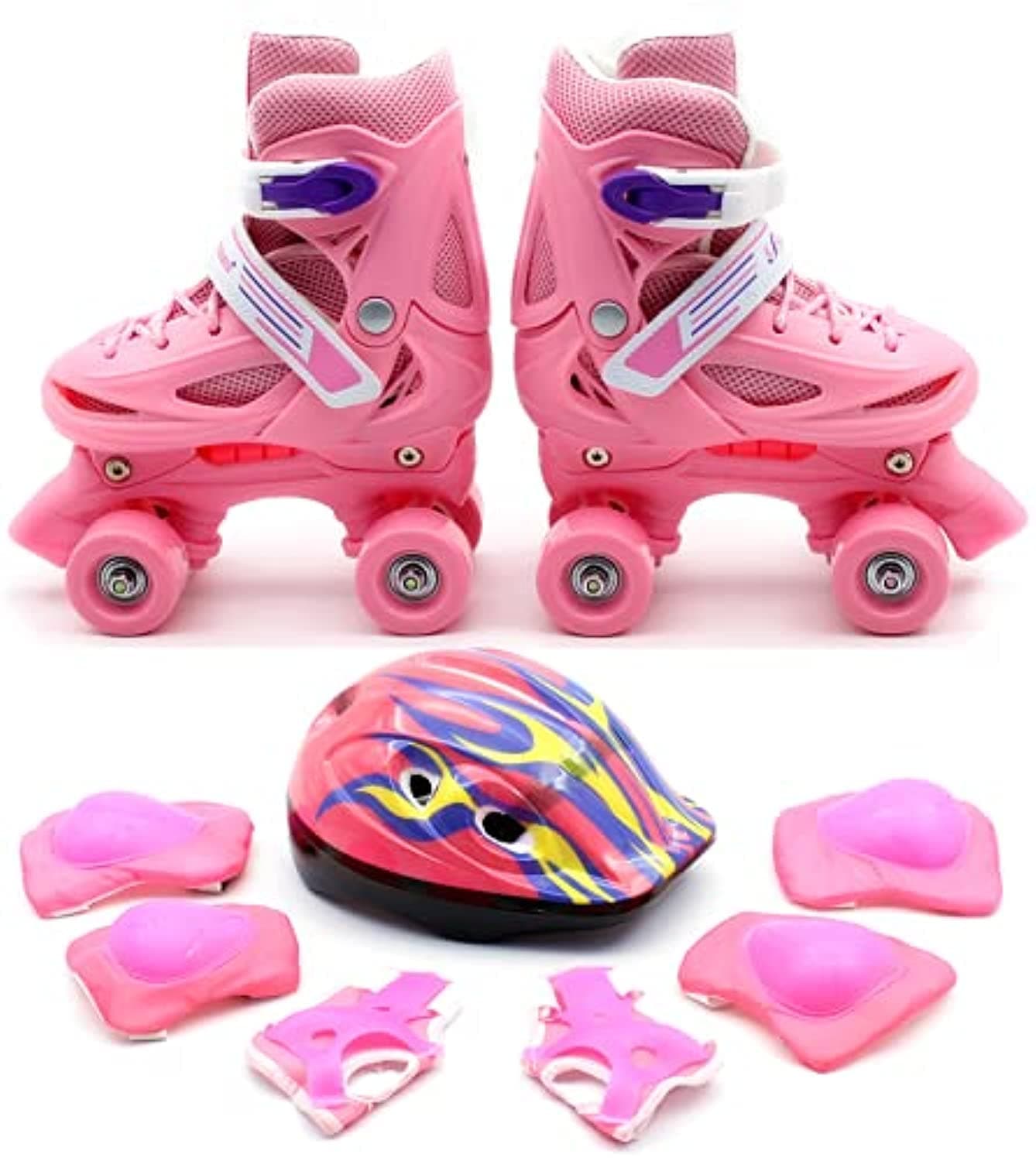 Roller Skates Adjustable Size Double Row 4 Wheel Skates for Children Skates for Boys And Girls Including Full Protective Gear Set 3 Colors 3 Sizes for Choose NO.1302
