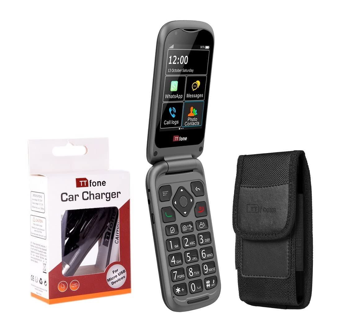 TT970 Whatsapp 4G Touchscreen Senior Big Button Flip Mobile Phone Easy and Simple to Use Bundle Deal, TT970Bundle,
