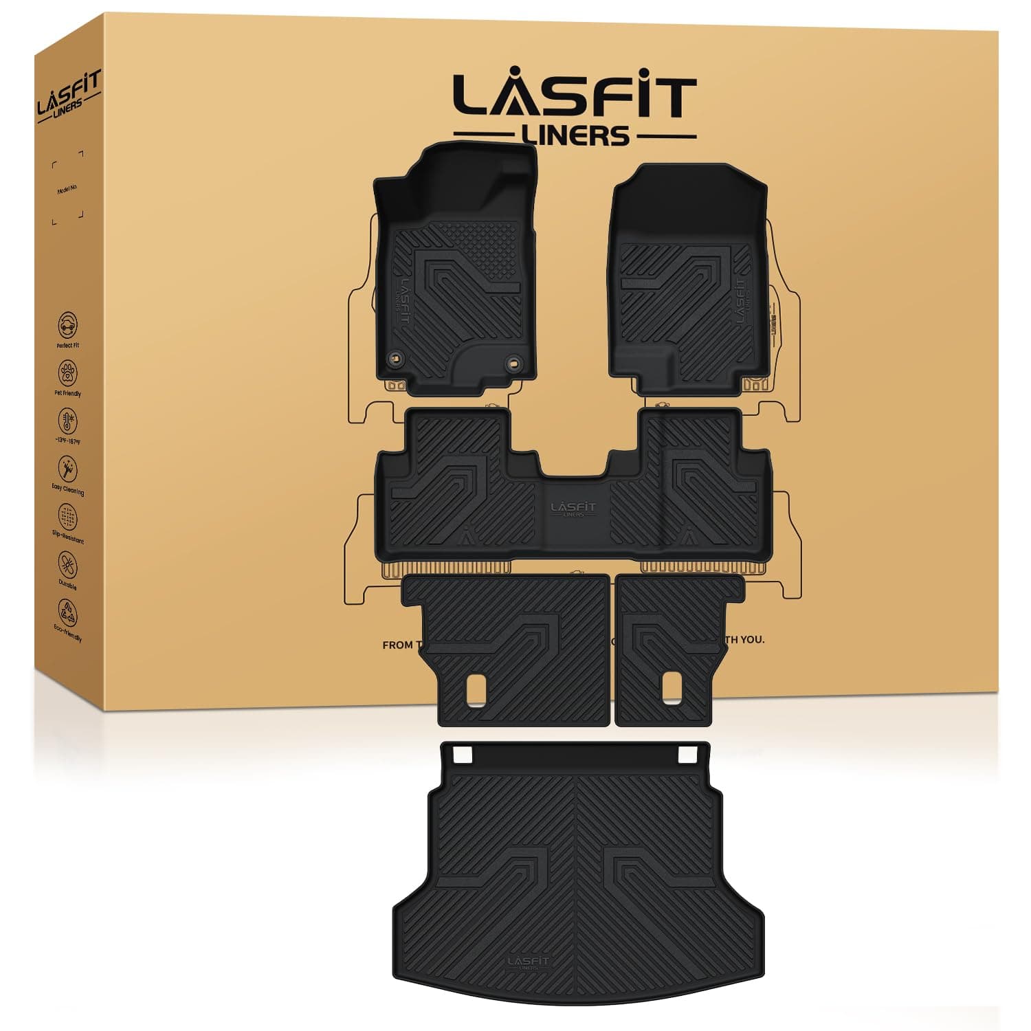 LASFIT Full Set Floor Mats for Honda CR-V 2012-2016 EX & LX & SE, All Weather TPE Custom Fit Floor Liners 1st & 2nd Row & Seat Back Mat & Cargo Mat (Not Fit EX-L & Touring)