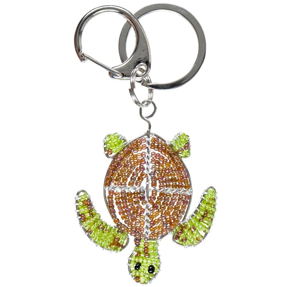 Tropical Green Sea Turtle Glass Beaded Wire Key Chain