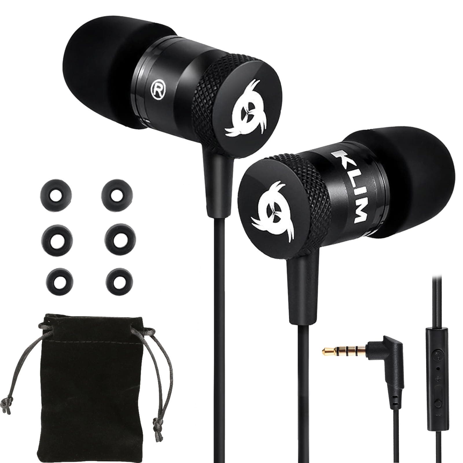 KLIM Fusion Earbuds with Microphone + Long-Lasting Wired Ear Buds + 5 Years Warranty - Innovative: in-Ear with Memory Foam + Earphones with Mic and 3.5 mm Jack - New 2021 Version - Black