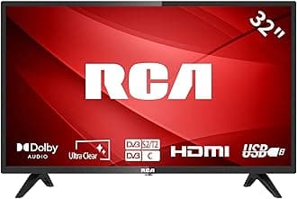 RCA 32 Inch 720P TV, Freeview HD Dolby Digital Audio DVB T2/S2 HD LED Backlighting Display Television, HDMI USB Earphone Output Media Player Monitor PS5 Xbox, Small Screen for Bedroom Kitchen Black