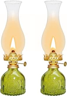 Glass Oil Lamp 2Pack, Oil Lamps for Indoor Use - 11"x3" Antique Kerosene Lamp, Outdoor Oil Lamp, Beautifully Carved Vintage Oil Lamp for Home Decor, Tabletop, Emergency Lighting & Props