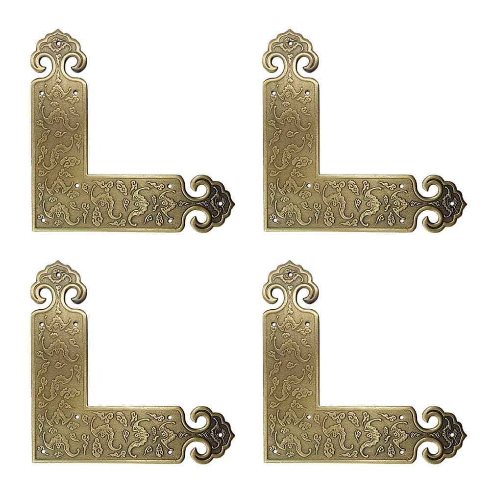 Tiazza 4Pcs Antique Embossing Brass Decorative Corner Protectors Braces Classical Furniture Tables and Chairs Cabinet Corner Guard Edge Cover