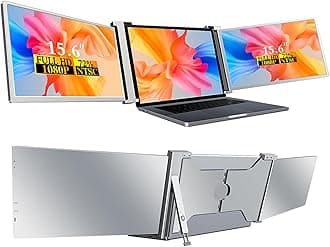 VILVA 15.6" Portable Triple Laptop Monitor, FHD 1080P IPS Triple Foldable Display for 15.6-17.3 inch Laptop with Windows/Mac, USB-C HDMI Plug, Compatible with