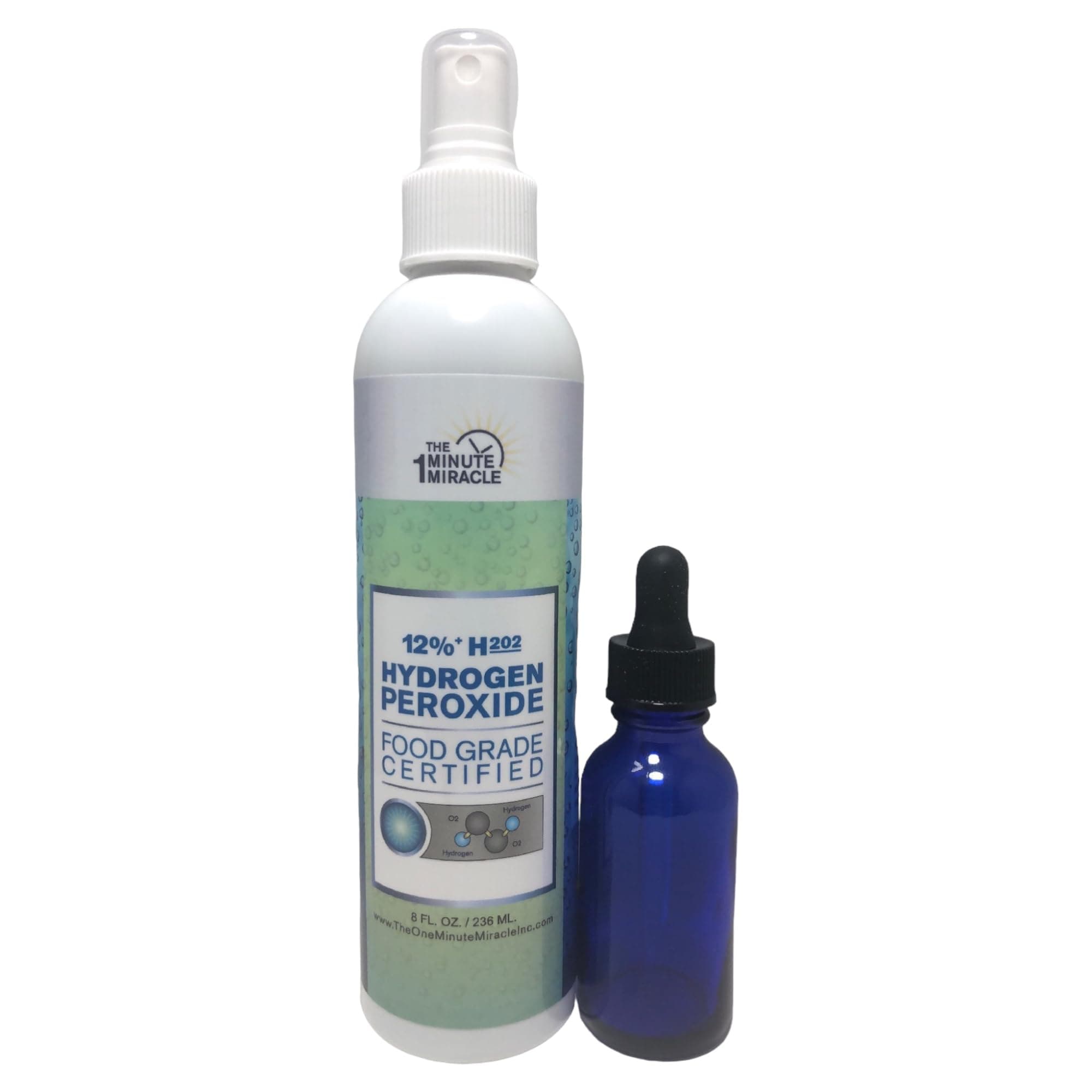 Miracle 12% Hydrogen Peroxide Food Grade 8 oz Spray Bottle with 1 Dropper - Recommended by The One Minute Cure Book