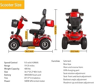 Mobility Scooters for Seniors & Adults 400lbs Capacity - All Terrain Electric Powered Wheelchair Device - Heavy Duty Travel Scooter w/Remote Key Basket &Charger