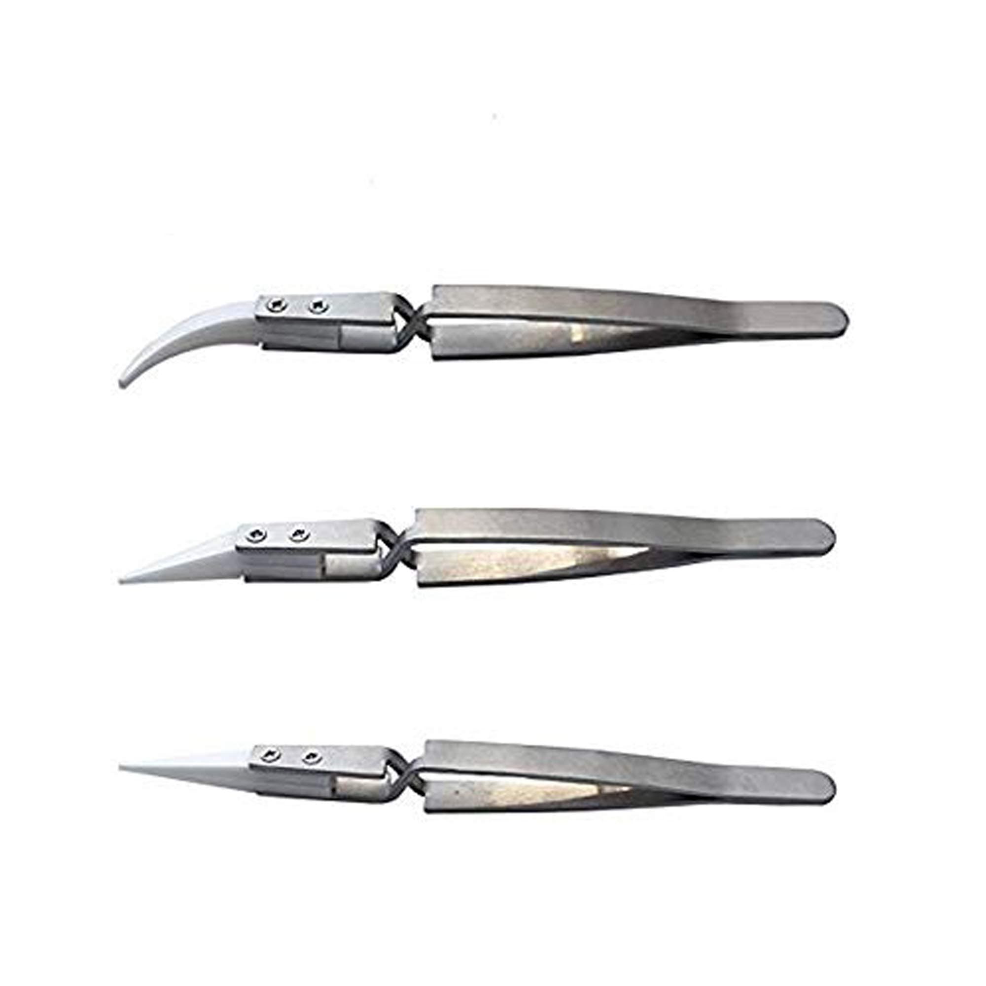 Precision Reverse ceramic stainless steel Tweezers Cross Lock Soldering Tool/for Electronics, Jewelry-Making, Laboratory Work，Non-Conductive Anti-Static Highly Heat Resistant