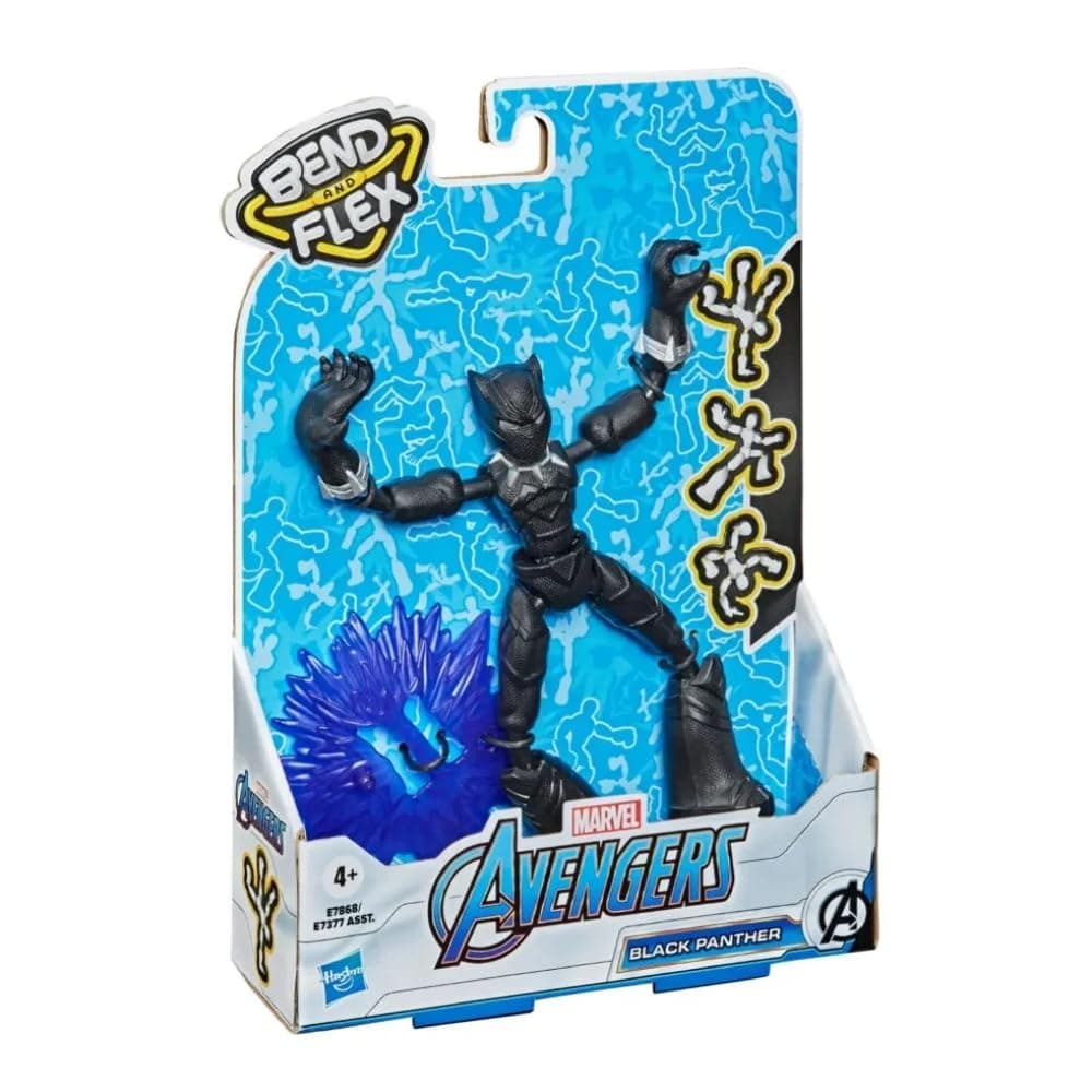 Marvel Avengers Bend And Flex Action Figure Toy, 15-cm Flexible Black Panther Figure, Includes Blast Accessory, For Children Aged 6 and Up