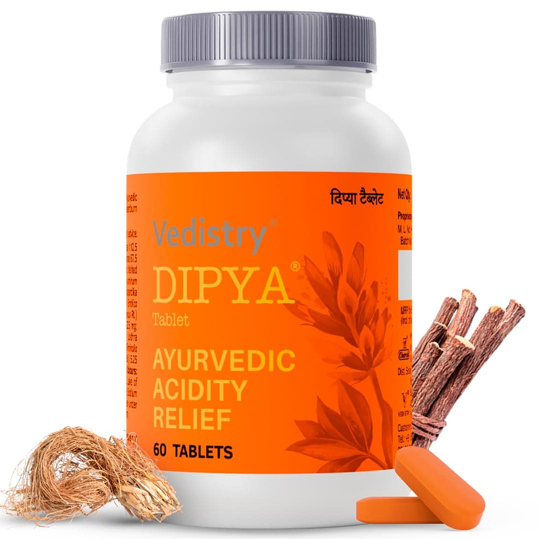 Dipya Acidity Relief Tablet | Clinically Proven to Give 100% Relief from Acidity & GERD in 60 Days | Ayurvedic Solution for Chronic Acidity, Heartburn, Bloating & Acid Reflux - 60 Tablets (Pack of 1)
