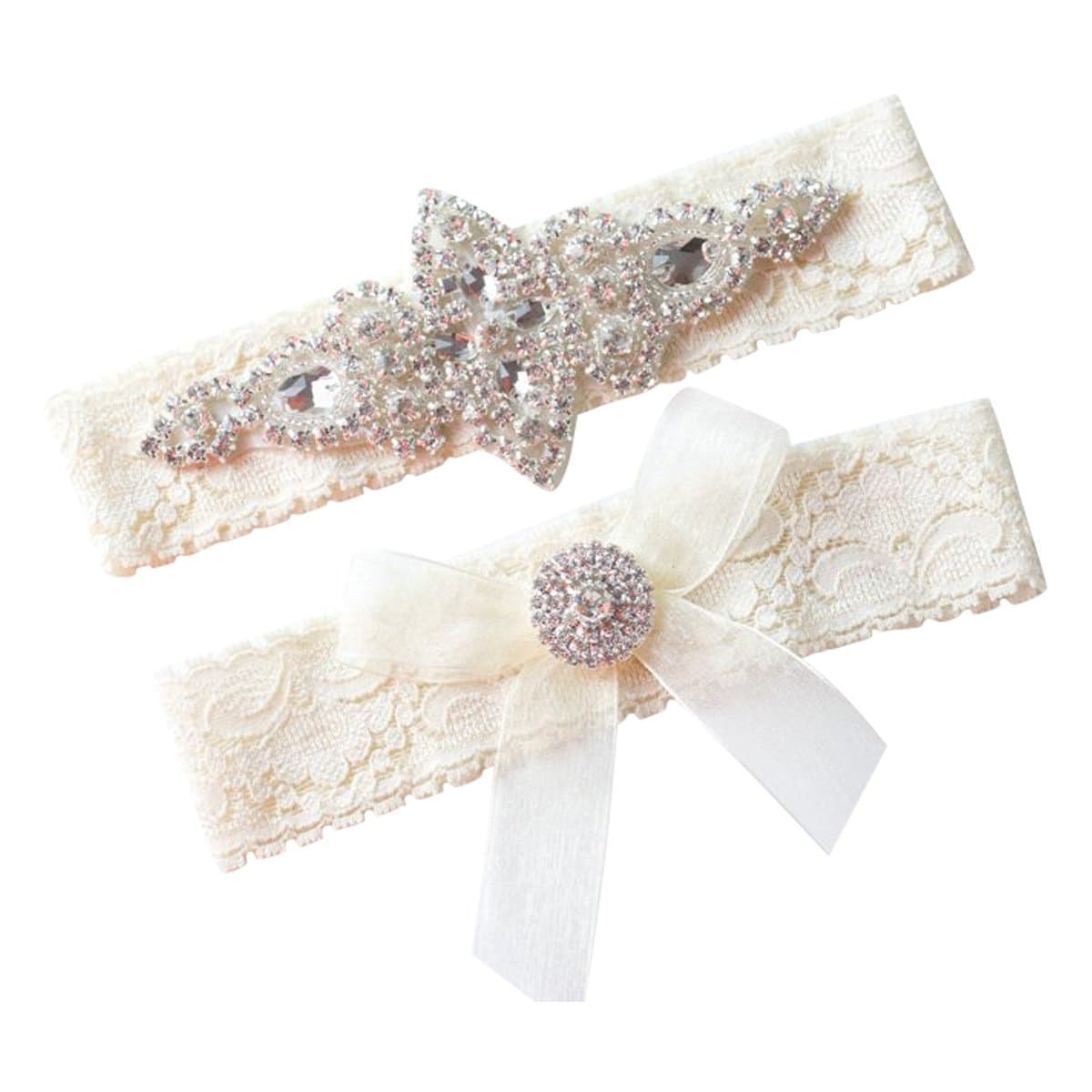 Rhinestone and Ivory Wedding Garter Set