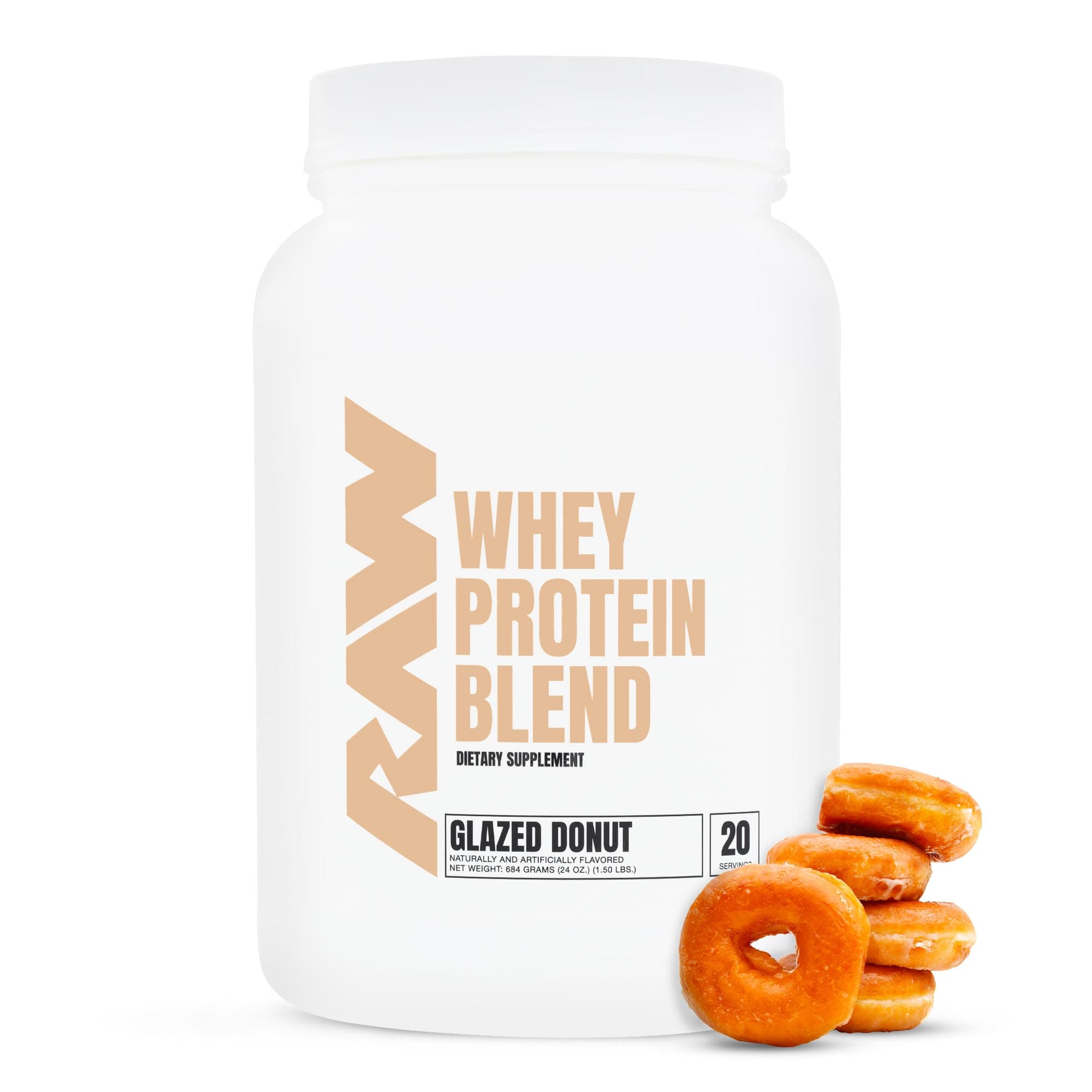 RAW Whey Protein Powder Blend, Glazed Donut (20 Servings) - Grass-Fed Microfiltered Protein Isolate for Muscle Growth & Recovery - Pre & Post Workout Sports Nutrition Supplement for Men & Women