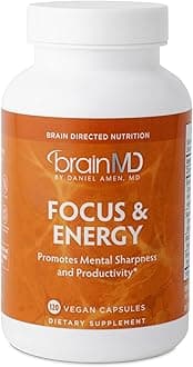 Dr Amen Focus & Energy - 120 Capsules, Pack of 2 - Promotes Concentration & Attention - Caffeine Free, Gluten Free - 60 Total Servings