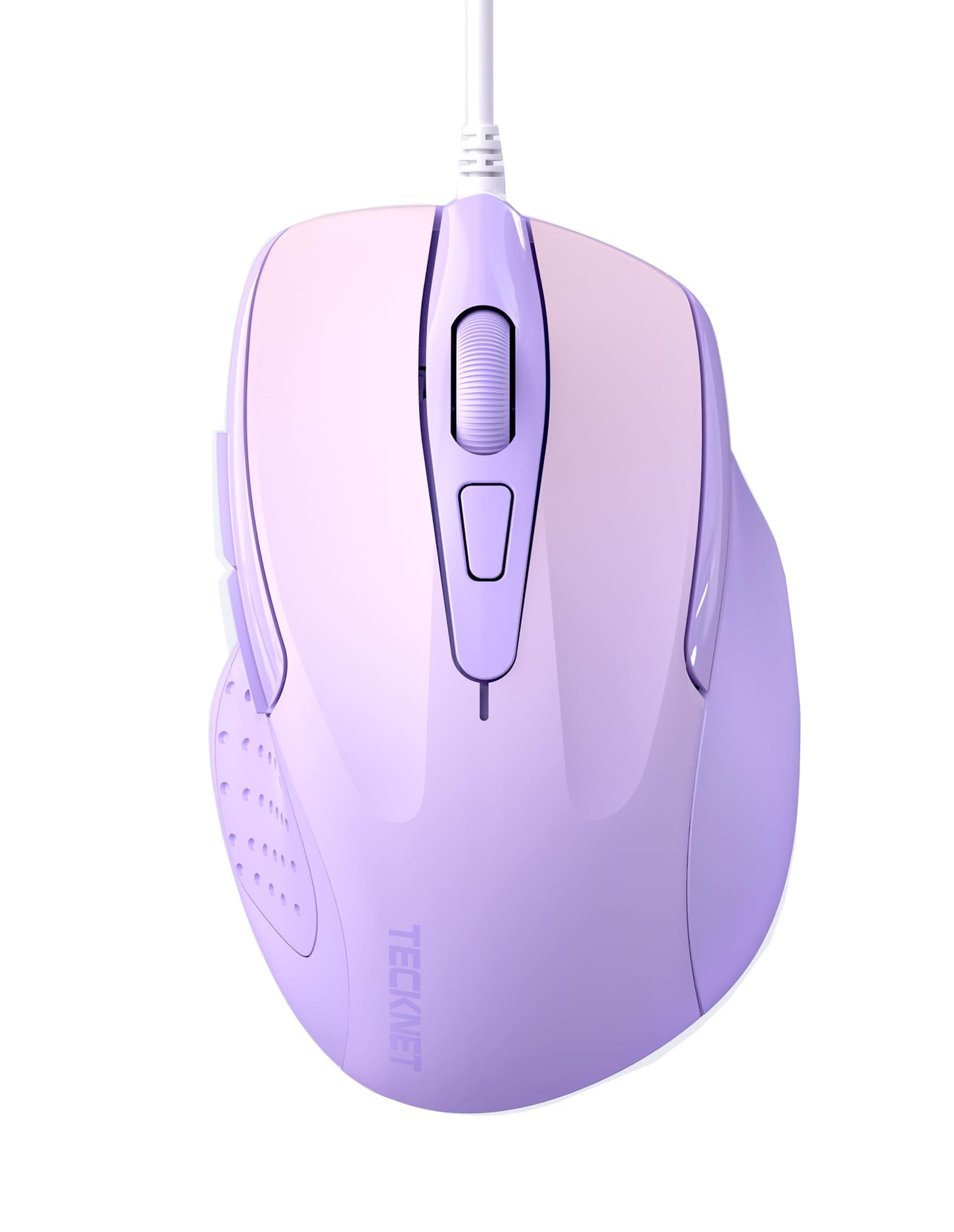 TECKNET Wired Mouse, 6-Button Corded with 4 Adjustable DPI, Optical Ergonomic Design, 5FT Cord for Laptop, Chromebook, PC, Desktop, Mac, Notebook - Gradient Lavender