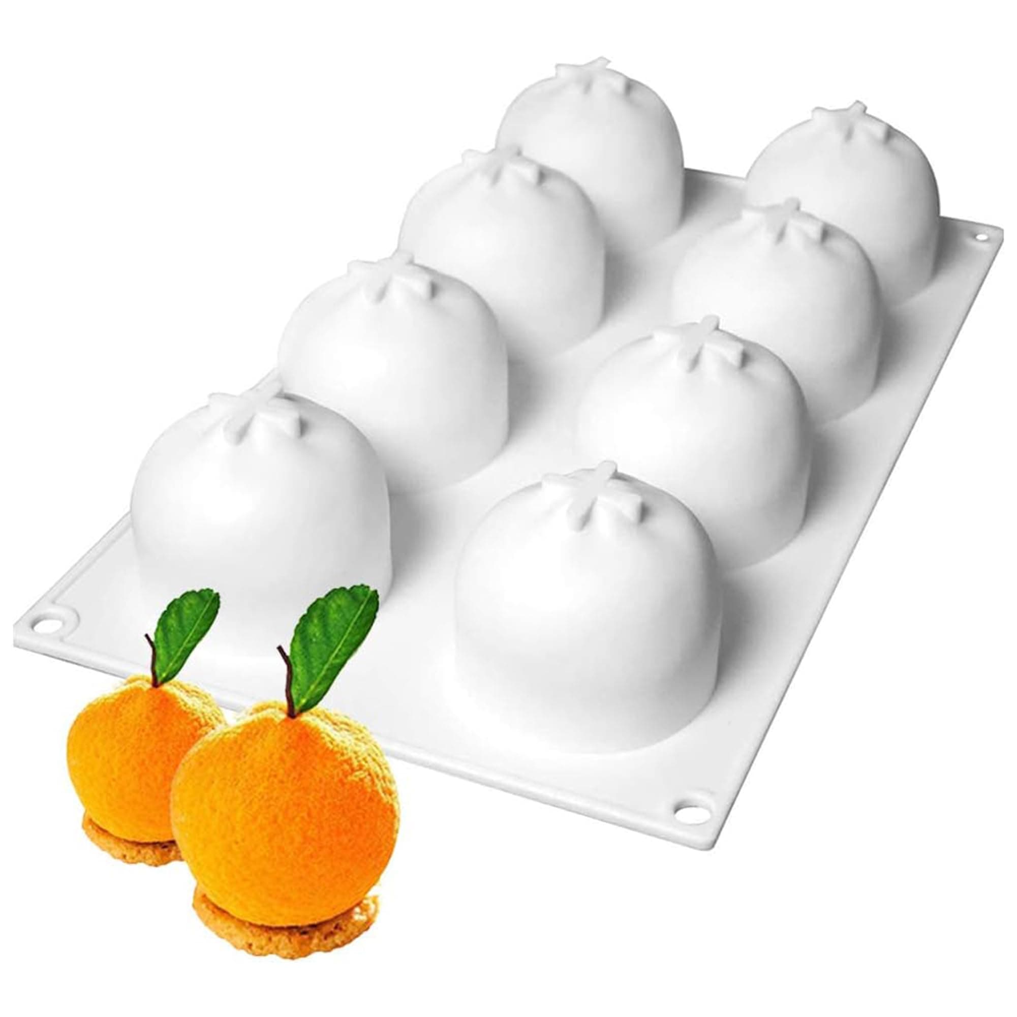 OCPO KITCHEN Orange Silicone Mold for Baking Mousse Cake, Chocolate, Fruit Dessert, Pudding, Jelly, Ice Cream Mould, Cake Decoration Mold, Non-Stick and Easy Release, 3D Orange Shape (8-Cavity)