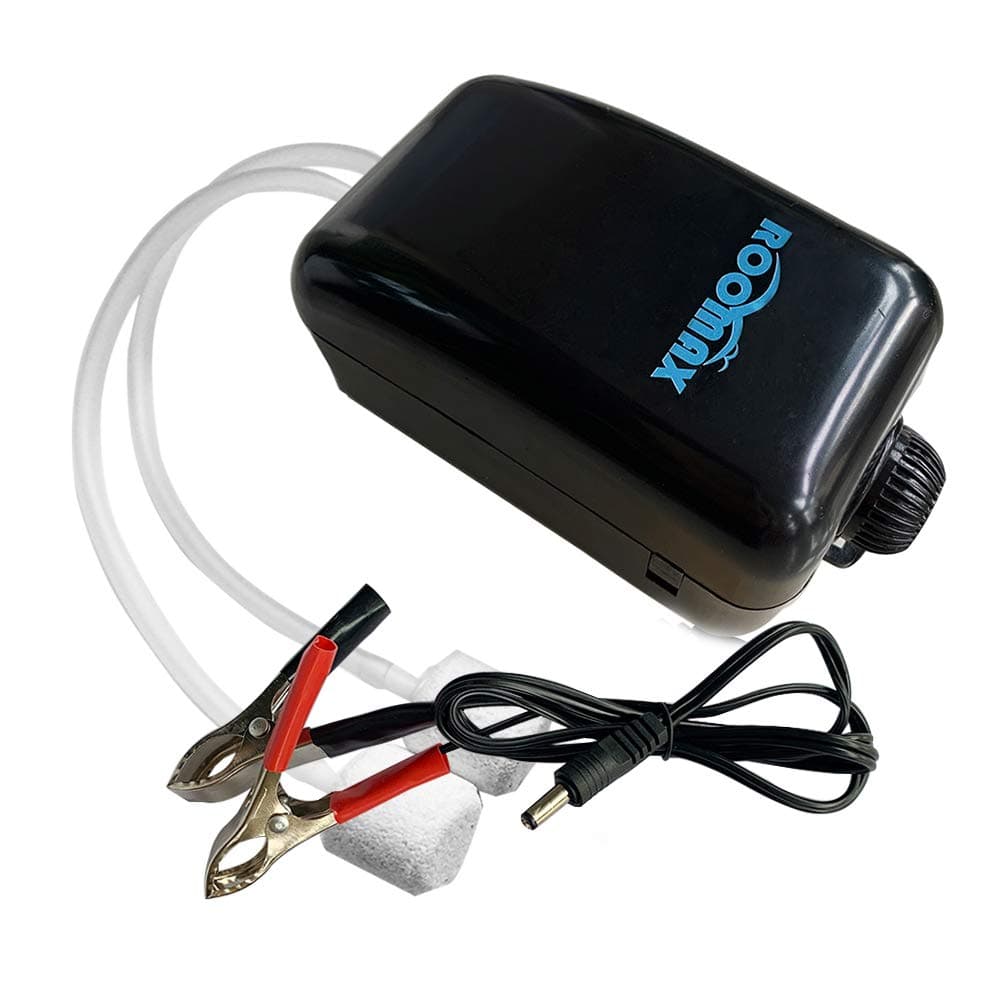 12V Aerator Air Pump for 10-80 Gallon Quiet and Adjustable Fish Bubble Box 2 Outlets with Car Charger Air Stones and Tube