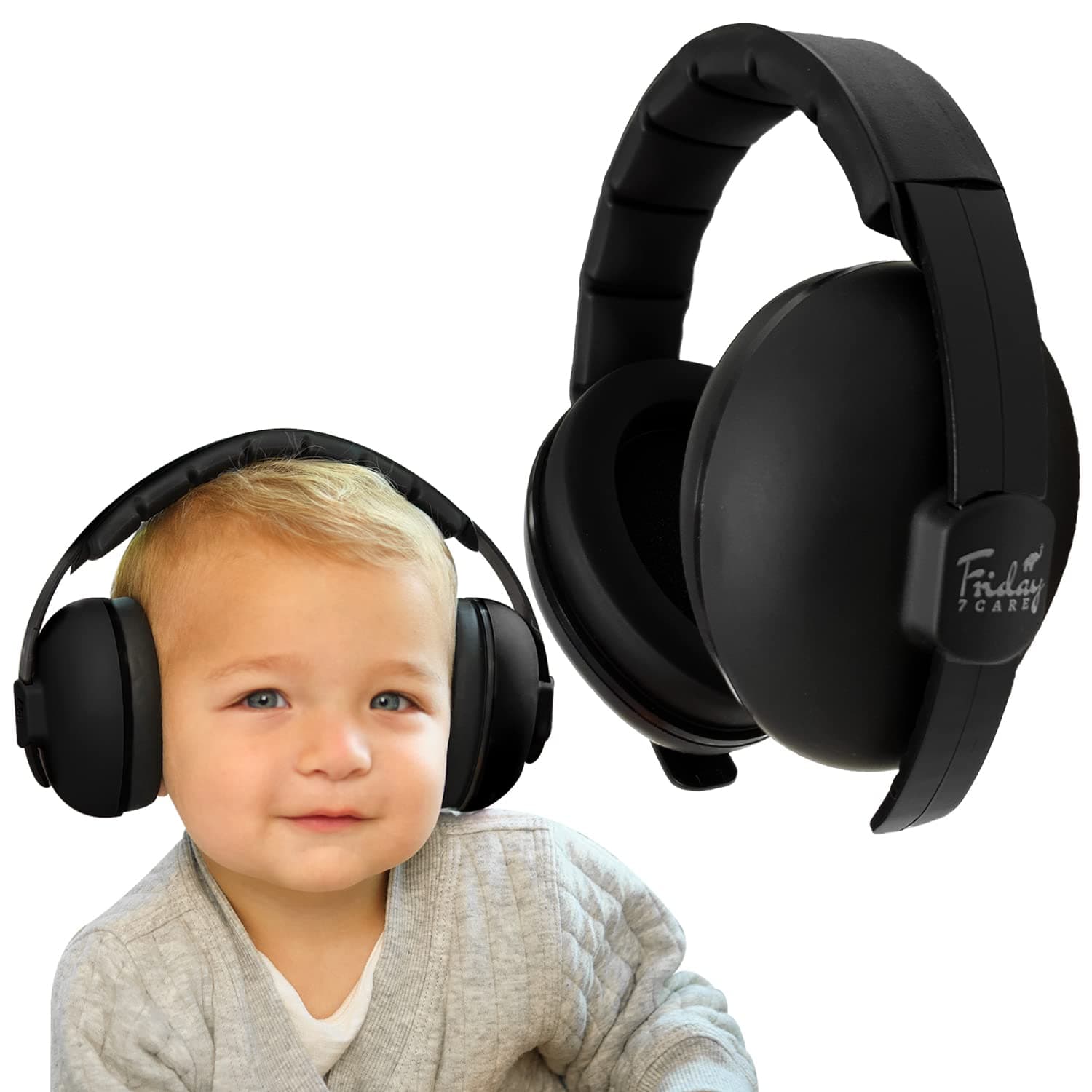 Friday Baby Ear Protection (02+ Years) Comfortable Adjustable Noise Cancelling Muffs for Infants & Newborns - Headphones Noise Reduction for Airplanes Fireworks Concert Black