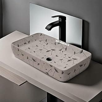 REMANENCE Designer Table Top Wash Basin For Bathroom | Ceramic Bathroom Sink | Wash Basin Over Counter Bathroom Basin (24 x 14 x 4 Inch) (White N Black Flower SL 05)