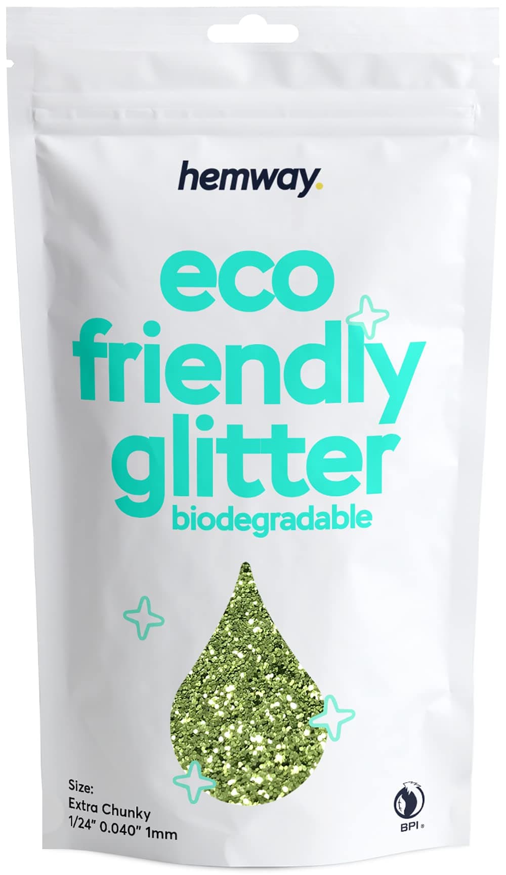 Hemway Eco Friendly Biodegradable Glitter 100g / 3.5oz Bio Cosmetic Safe Sparkle Vegan for Face, Eyeshadow, Body, Hair, Nail and Festival Makeup, Craft - Extra Chunky (1/24" 0.040" 1mm) - Lime Green